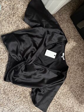 RO&DE Black Satin Tie-Front Crop Top